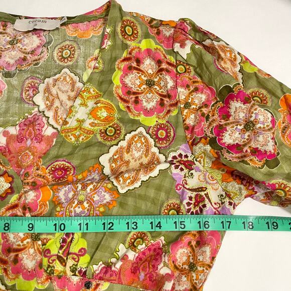 Floral Maxi Wrap Dress Womens 38 Green Pink Boho Cottage Feminine Puff Sleeve - Picture 6 of 15